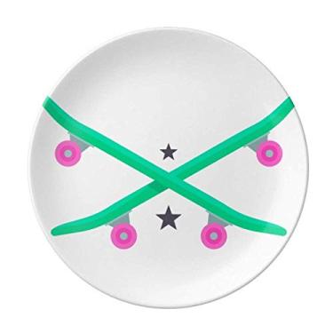 Imagem de Esqui de Inverno Esqui Rosa Verde Prato Decorativo de Porcelana Salver Prato de Jantar