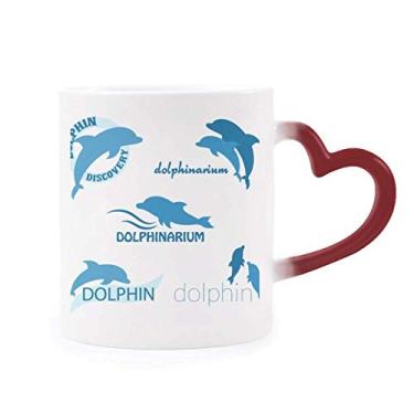 Imagem de Caneca sensível ao calor Biologia golfinho do oceano azul Caneca vermelha muda de cor grés