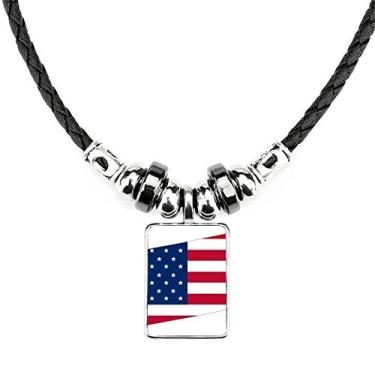 Imagem de DIYthinker Colar com bandeira de listras da Pensilvânia com mapa dos Estados Unidos joia com pingente de corda de couro