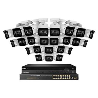 Imagem de Lorex NC4K8-3224WB 32 Sistema de Vigilância 4K Canal com N882A38B 8TB 4K Fusão NVR, 16 Porto ACCLPS263B POE Switch e 24 E841CA-E 8MP Branco Bala Câmeras