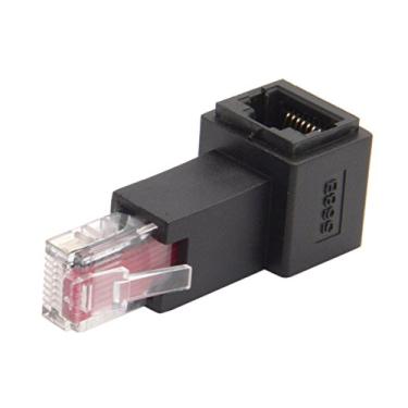 Imagem de Cablecc Adaptador de extensão de rede Ethernet Lan fêmea de 90 graus 8P8C FTP STP UTP Cat 5e macho para fêmea