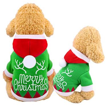 Imagem de Moletom com capuz para cachorro Yu-Xiang verde Natal com duas pernas, fantasia de animal de estimação, suéter quente para o invernoYu-Xiang L