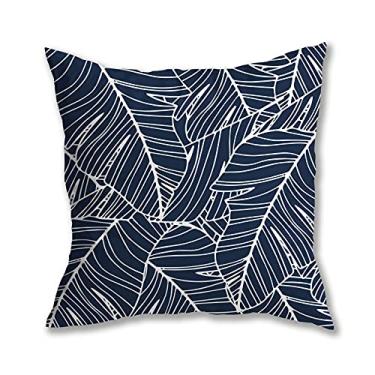 Imagem de Capa de Almofada Floral Suede Zíper Invisível (Folhas Azul Marinho - 45 x 45 cm)