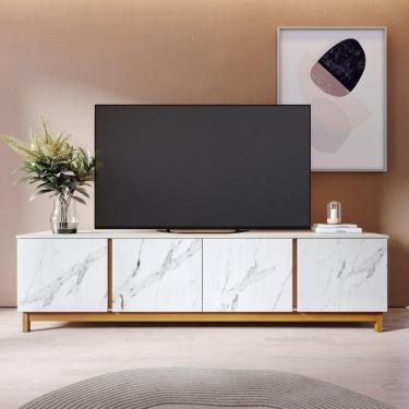 Imagem de Rack para TV até 82 Polegadas 4 Portas Marmorizado Ibiza Yescasa Off White Matte/Calacatta/Freijó