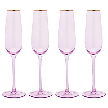Imagem de Vikko Taças de champanhe, 250 ml, taça de champanhe para torrar, lilás com aro dourado, taças de champanhe cristalinas, conjunto de 4 taças de vinho espumante elegantes