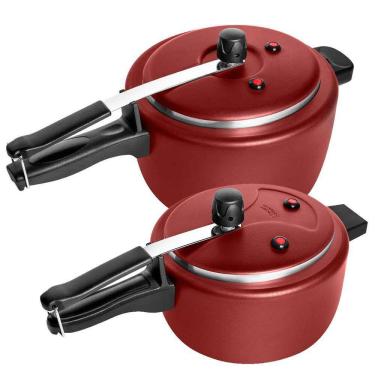 Imagem de Kit 2 Panelas De Pressão Antiaderente 2,5 Litros e 4,5 Litros Tulipa Masterflon Vermelho Patolux