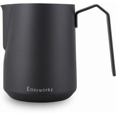 Imagem de Easyworkz Jarro Espresso Vaporizador Aço Inoxidável 600 ml Café Espuma Picther Jarro Leite Cappuccino Latte Art Cup, Preto Fosco