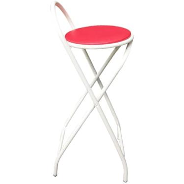 Imagem de Banqueta Alta Articulável e Dobravel com 70 cm de Altura Branco (Assento Vermelho)