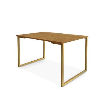 Imagem de Mesa De Jantar Steel Estilo Industrial Pés De Aço 120x80cm Dourado/naturale Dourado/nat...