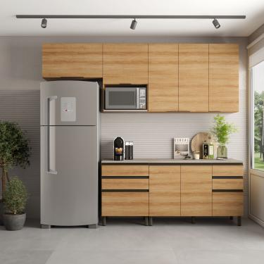 Imagem de Cozinha Bartira Cristal com 7 Portas, 6 Gavetas, 4 Prateleiras e Nicho para Micro-ondas - 260cm de Largura