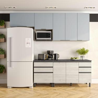 Imagem de Cozinha Bartira Cristal com 7 Portas, 6 Gavetas, 4 Prateleiras e Nicho para Micro-ondas - 260cm de Largura