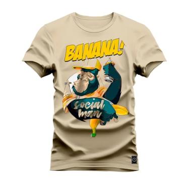Imagem de Camiseta T-Shirt Confortável Estampada Banana Social Bege G