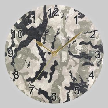 Imagem de CHIFIGNO Relógio redondo camuflado preto cinza 25,4 cm, relógios de parede operados por bateria 25,4 cm, relógio de parede moderno decorativo para banheiro