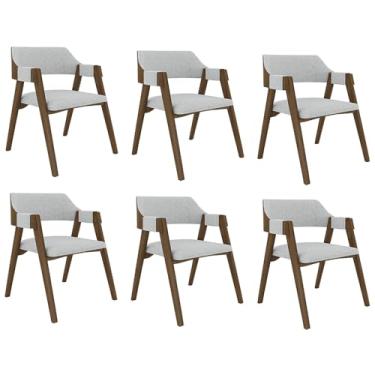 Imagem de Kit 6 Cadeiras Sala de Jantar e Jogos Carteados Madeira Maciça Poker Linho Cinza/Nogueira G42 - Gran Belo