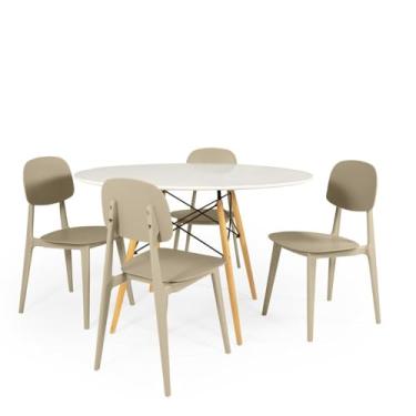 Imagem de Conjunto Mesa de Jantar Redonda Eiffel Branca 100cm com 4 Cadeiras Itália - Nude