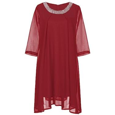 Imagem de Vestido feminino de verão manga curta plus size vestido midi Y2K vestido evasê vestido boutique vestido formal de comunhão, Vermelho, G