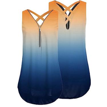 Imagem de Camiseta feminina costas nadador com estampa gráfica para sair, plus size, sem mangas, Y2K, blusa de verão, boho, colete formal, Azul, M