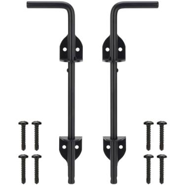 Imagem de Parafuso de bengala de 30,5 cm para serviço pesado, trava para o chão para portão de portão de cerca de madeira, ferragens de portão de aço sólido com acabamento preto, pacote com 2
