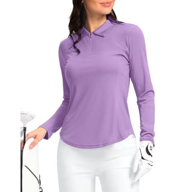 Imagem de Camisas polo femininas manga longa FPS 50+ camisas de proteção UV leves de secagem rápida camisas frescas para mulheres golfe trabalho ao ar livre, Roxa, M