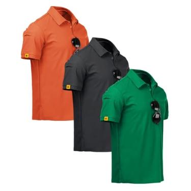 Imagem de ZITY Camiseta polo masculina de manga curta com absorção de umidade e gola atlética de golfe pacote com 2/3/4/5, 012-3 Grama cinza laranja, M