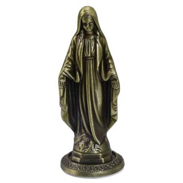 Imagem de MESARCH Estátuas religiosas de liga de liga católica mini figuras de bronze ornamento com adesivo na parte inferior para colar no carro, casa, altar igreja, escritório (estátua de Nossa Senhora da