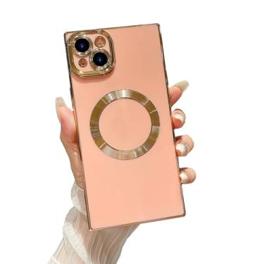 Imagem de Owncase Capa magnética quadrada para iPhone 15 [compatível com Magsafe] Proteção total da lente da câmera e cantos reforçados galvanizados à prova de choque macio TPU Edge Bumper Case para iPhone 15 (rosa)