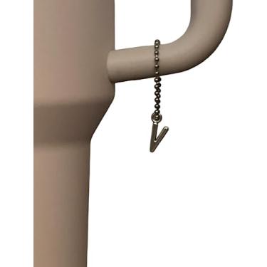 Imagem de Crescent City Collection Joias de copo para alça de copo com bolsa personalizada, pingente de letra inicial com corrente de contas removível, acessórios Stanley Tumbler, 1/2 inch, Sem Pedra Preciosa