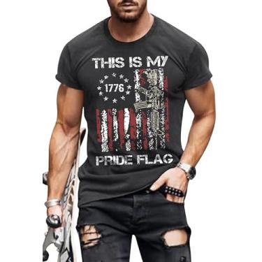 Imagem de Camiseta masculina envelhecida 1776 4th of July Shirt Tops bandeira americana patriótica manga curta Independence Day Shirt, Cinza - Bandeira This is My Pride, XXG
