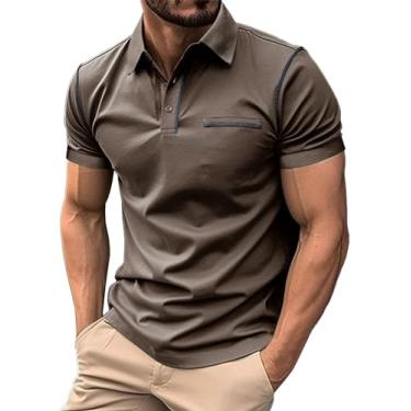 Imagem de Nuofengkudu Camisa polo masculina casual manga curta moda polo algodão golfe camiseta esportiva, Caqui, G