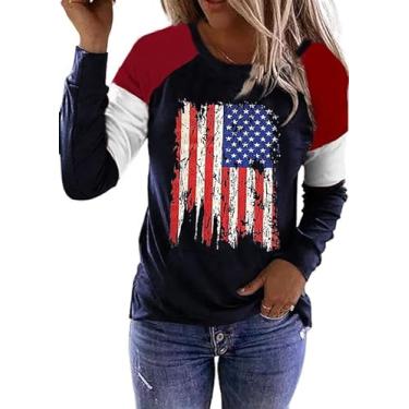 Imagem de Decogiver Camiseta feminina Memorial Day bandeira americana 4 de julho EUA estrelas listras manga longa camisetas patrióticas, Bandeira nacional preta - vermelha, G