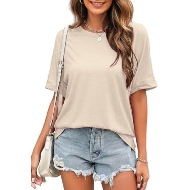 Imagem de Newchoice Camisetas femininas grandes de verão manga curta gola redonda casual solta básica, Creme, P