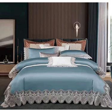Imagem de Jogo de cama com borda de renda 4 peças capa de colcha de algodão fronha de seda (cor: D, tamanho: 1,8 * 2,0 m) (D 1,8 * 2,0 m)