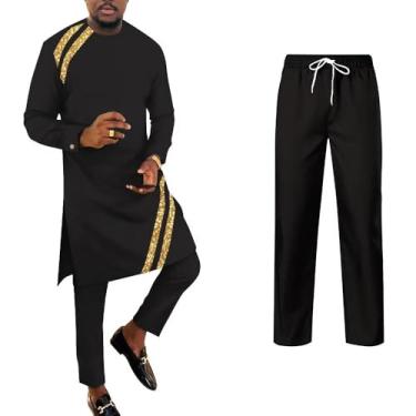 Imagem de UOUNUT Roupas africanas masculinas patchwork africanas manga longa camisas e calças Dashiki roupas slim fit masculino traje africano, Un-3, XXG