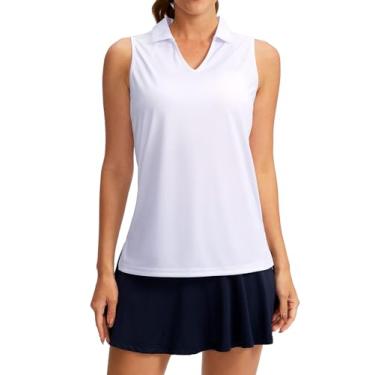 Imagem de Katutude Camisetas polo femininas de golfe gola V sem mangas tênis de secagem rápida regata leve para treino, Branco, P