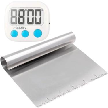Imagem de Kit Espátula Prática Para Confeitar Mais Timer Digital Cronômetro Relógio para Cozinha Raspar, Cortar, Organizar, Dividir Massas, Com Régua Medidora de 15 cm, Material de Inox Durável - SHACK