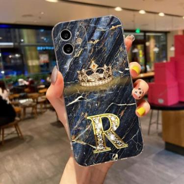 Imagem de Capa de telefone transparente com letra inicial de mármore RQT para iPhone 15 14 11 12 13 Pro Max Mini XS XR 8 7 Plus Capa traseira macia, Z1, para iPhone 13 Pro Max