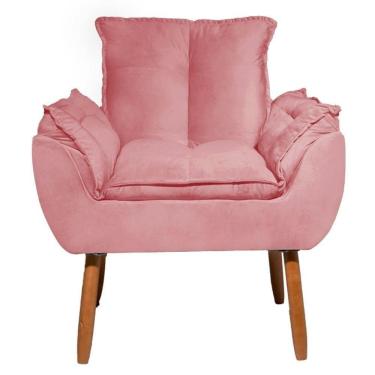 Imagem de Poltrona Decorativa Opala Pés Palito Quarto De Menina Tecido Rosa - Wd Decor
