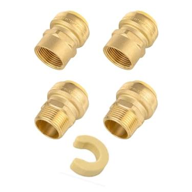 Imagem de (Pacote com 4) EFIELD Adaptador NPT macho/fêmea de 2,5 cm (2 machos, 2 fêmeas) Conexões de latão, cobre Pex Push to Connect, CPVC, com uma ferramenta de desconexão