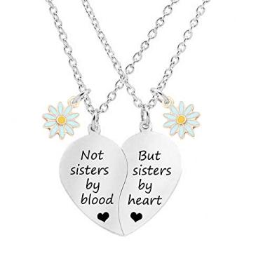 Imagem de MJartoria Colar BFF para dois corações divididos Not Sisters by Blood Pendant Best Friend Friendship Conjunto de 2 presentes de Dia dos Namorados para ela, Metal, Sem Pedra Preciosa