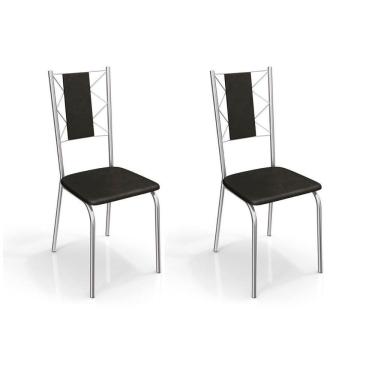 Imagem de Cadeira Sala de Jantar Lisboa 2C076 Aço Kit 2 Uni Cromada - Assento Preto 110 - Kappesberg