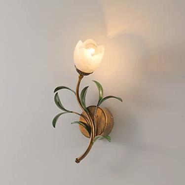 Imagem de Arandela de parede de arte em ferro vintage, arandelas de parede de vidro de fazenda, luminária de parede de flor francesa interna, lâmpada de parede E14 para quarto, banheiro, corredor, res