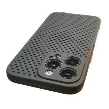 Imagem de Capa de telefone com resfriamento por dissipação de calor para iPhone 15 14 13 12 11 Pro Xs Max XR X Plus Capa macia de cor de contraste de malha respirável, preta, para iPhone 12