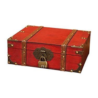 Imagem de Xiaojikuaipao Caixa de armazenamento de joias de madeira vintage com cadeado | Elegante...
