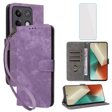 Imagem de IUQXU Capa Carteira para Xiaomi Redmi Note 13 Pro 5G/Poco X6 5G com Protetor de Tela, Suporte para Cartão, Roxo
