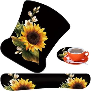 Imagem de Mouse pad ergonômico, almofada de descanso de pulso para mouse + almofada de descanso de pulso para teclado + porta-copos feito de espuma de memória, fácil de usar e aliviar a dor no pulso,