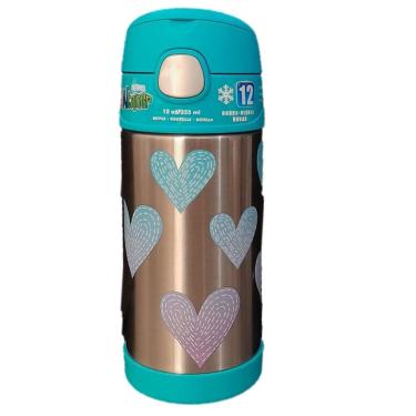 Imagem de Thermos Garrafa Térmica Infantil Azul com Corações 355ml