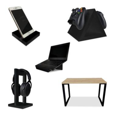 Imagem de Setup Gamer Kit Spark Mesa Preto/Jade + Suporte para Controle Headset 