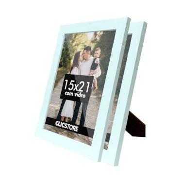 Imagem de Kit 2 Porta Retrato 15x21 A5 Com Vidro Fotos Moldura Aparador Decoração Quadro (Branco)