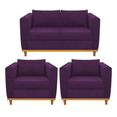 Imagem de Kit Sofá 2 Lugares e 2 Poltronas Europa Suede Roxo AM Decor