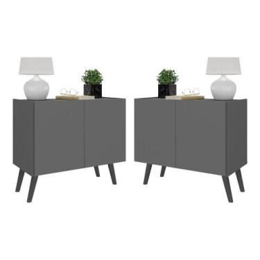 Imagem de Kit 2 Mesas de Cabeceira Retrô 2 Portas Multimóveis MP4138, Grafite/Pr